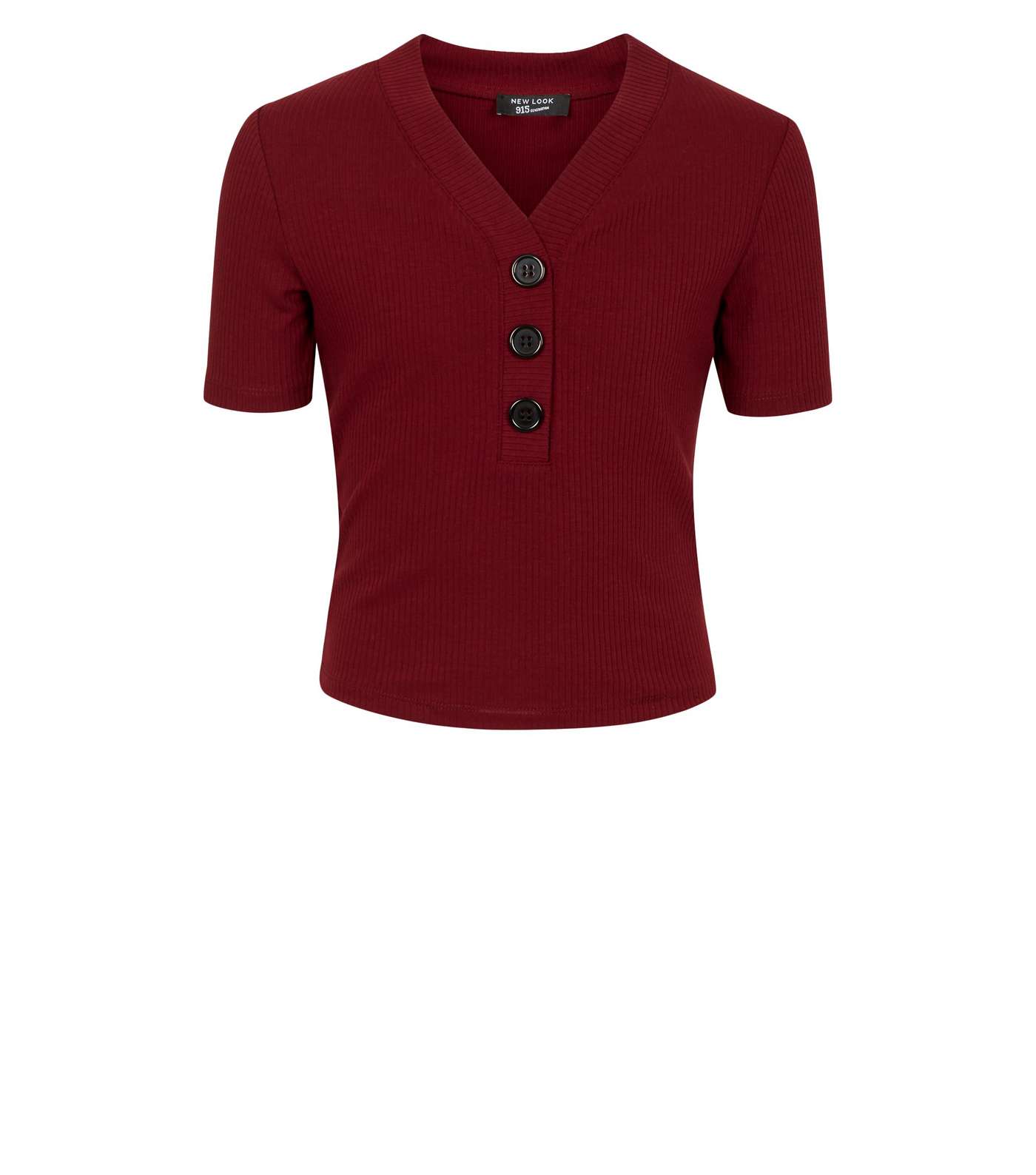 Girls Burgundy Button Placket Ribbed T-Shirt Image 4