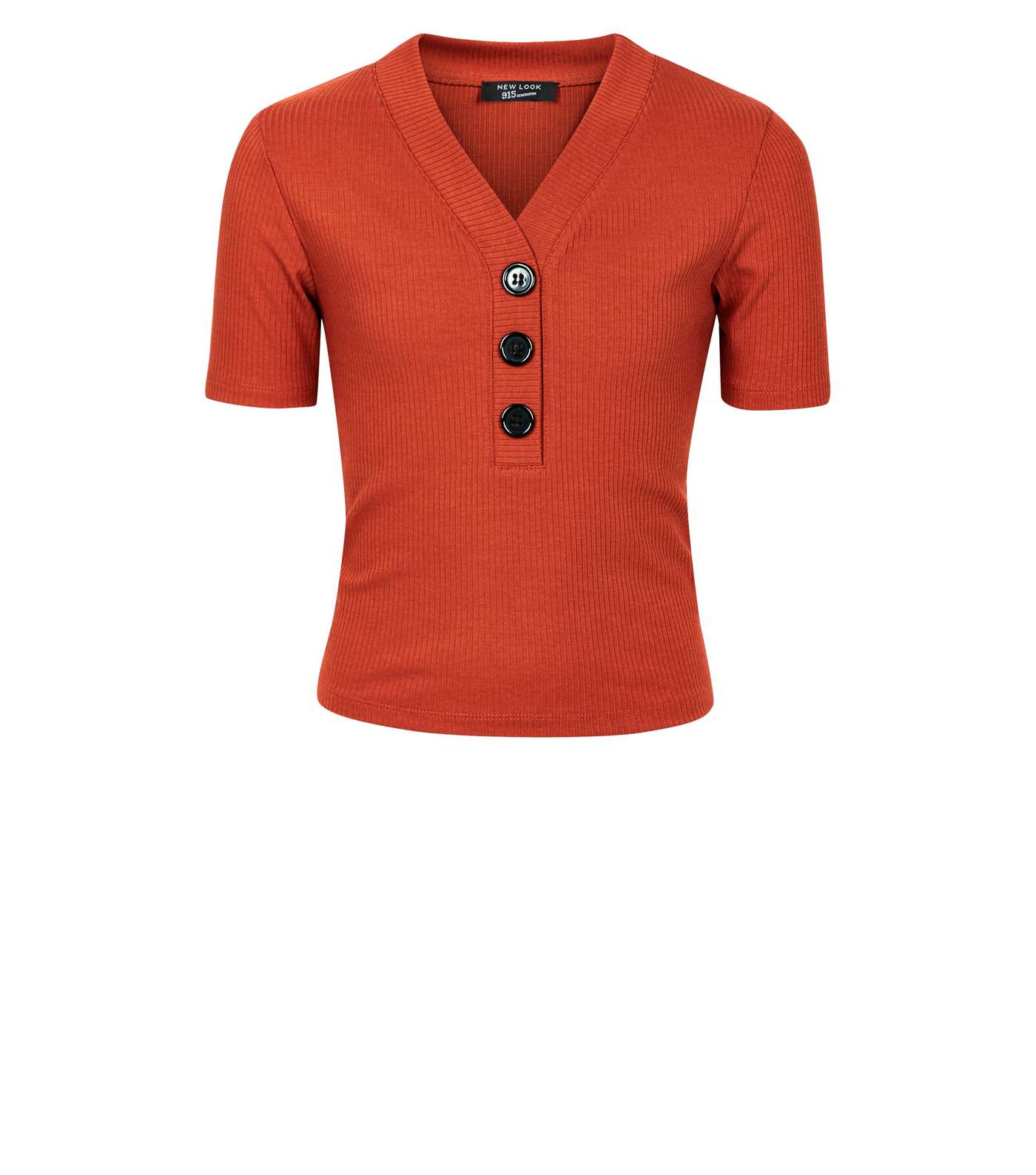 Girls Orange Button Placket Ribbed T-Shirt Image 4