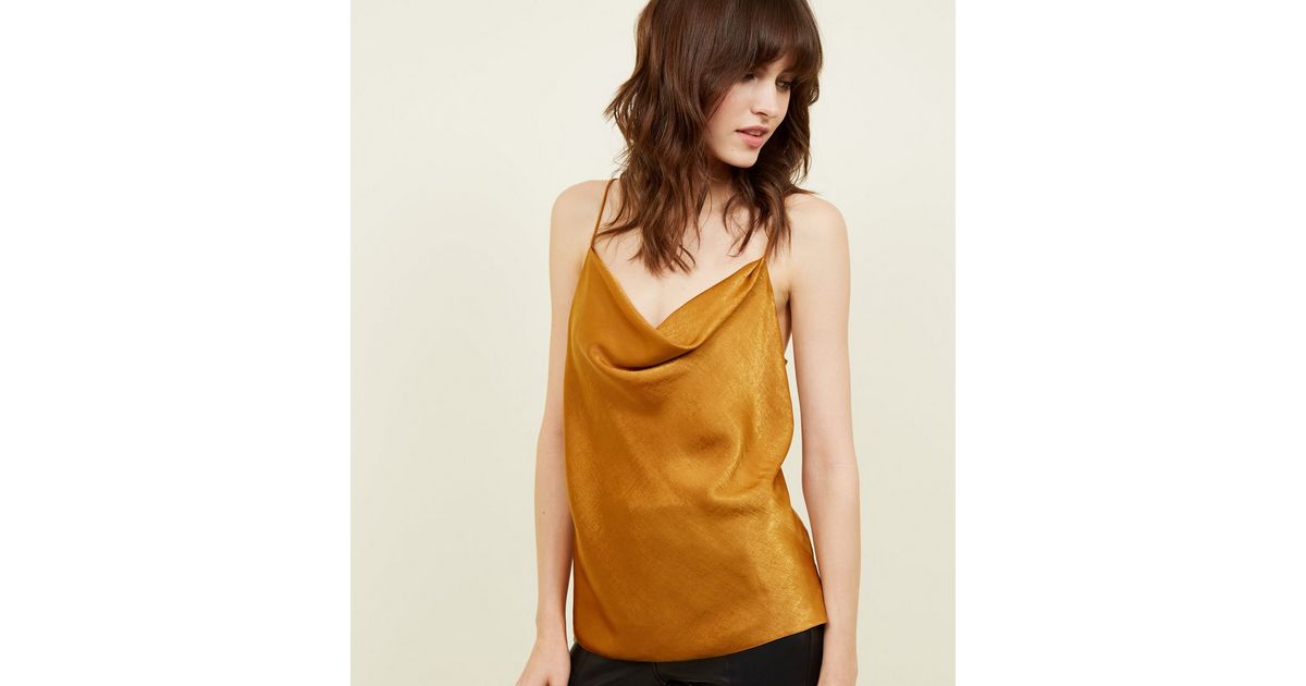 Rust Satin Cowl Neck Cami | New Look