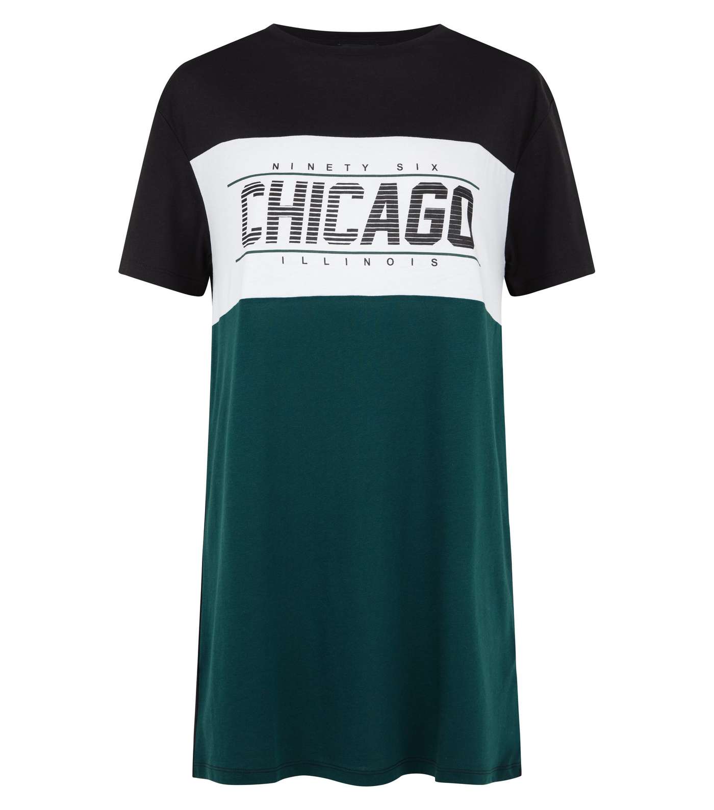 Green Colour Block Chicago Slogan Longline T-Shirt  Image 4