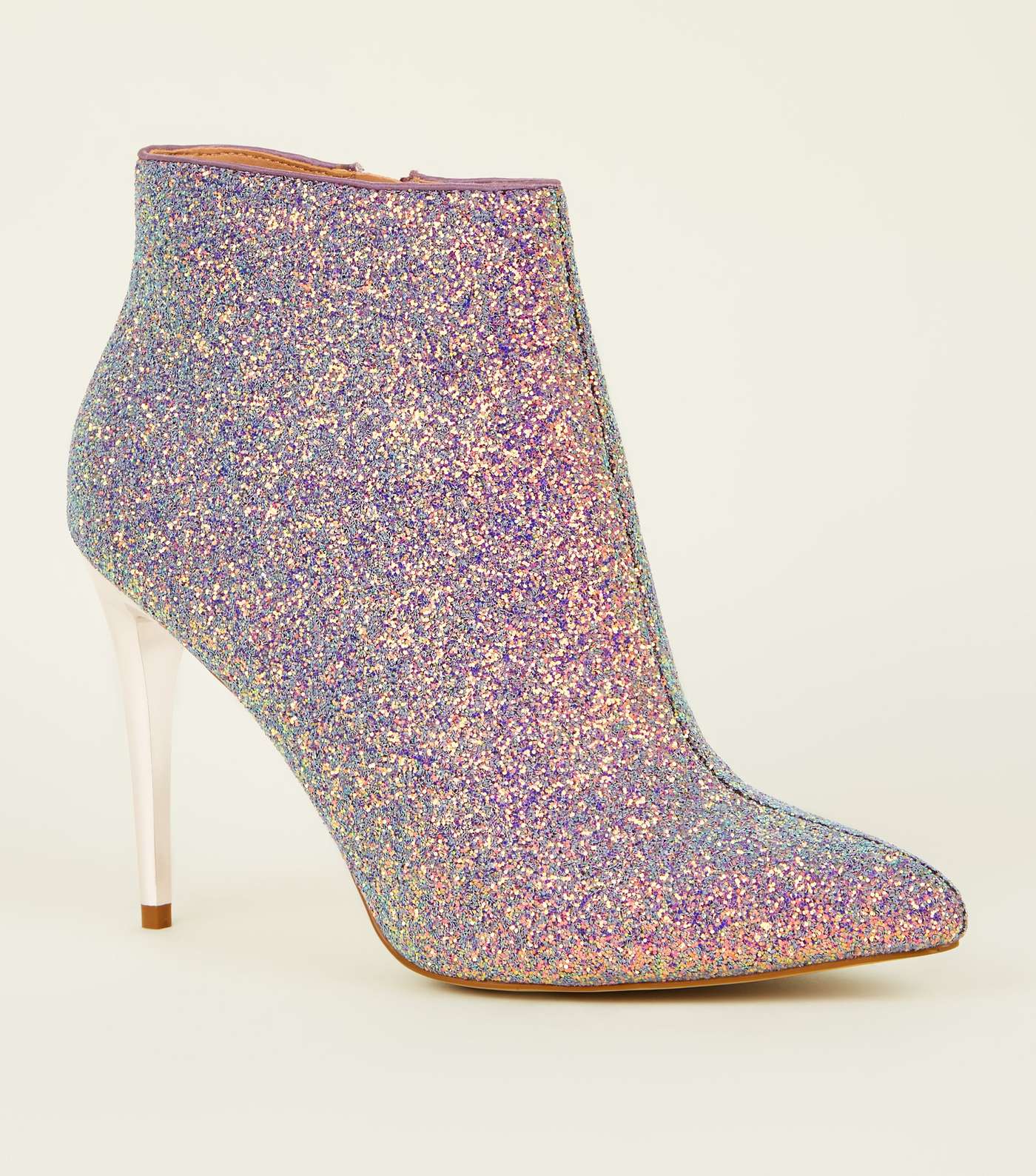 Purple Glitter Metal Heel Ankle Boots 