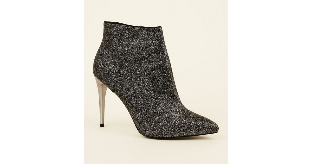 Pewter Glitter Metal Heel Ankle Boots New Look