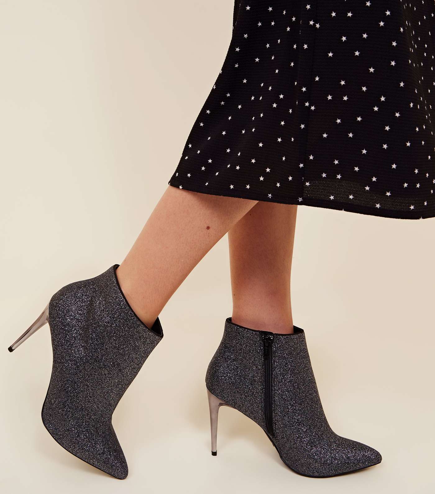 Pewter Glitter Metal Heel Ankle Boots Image 2