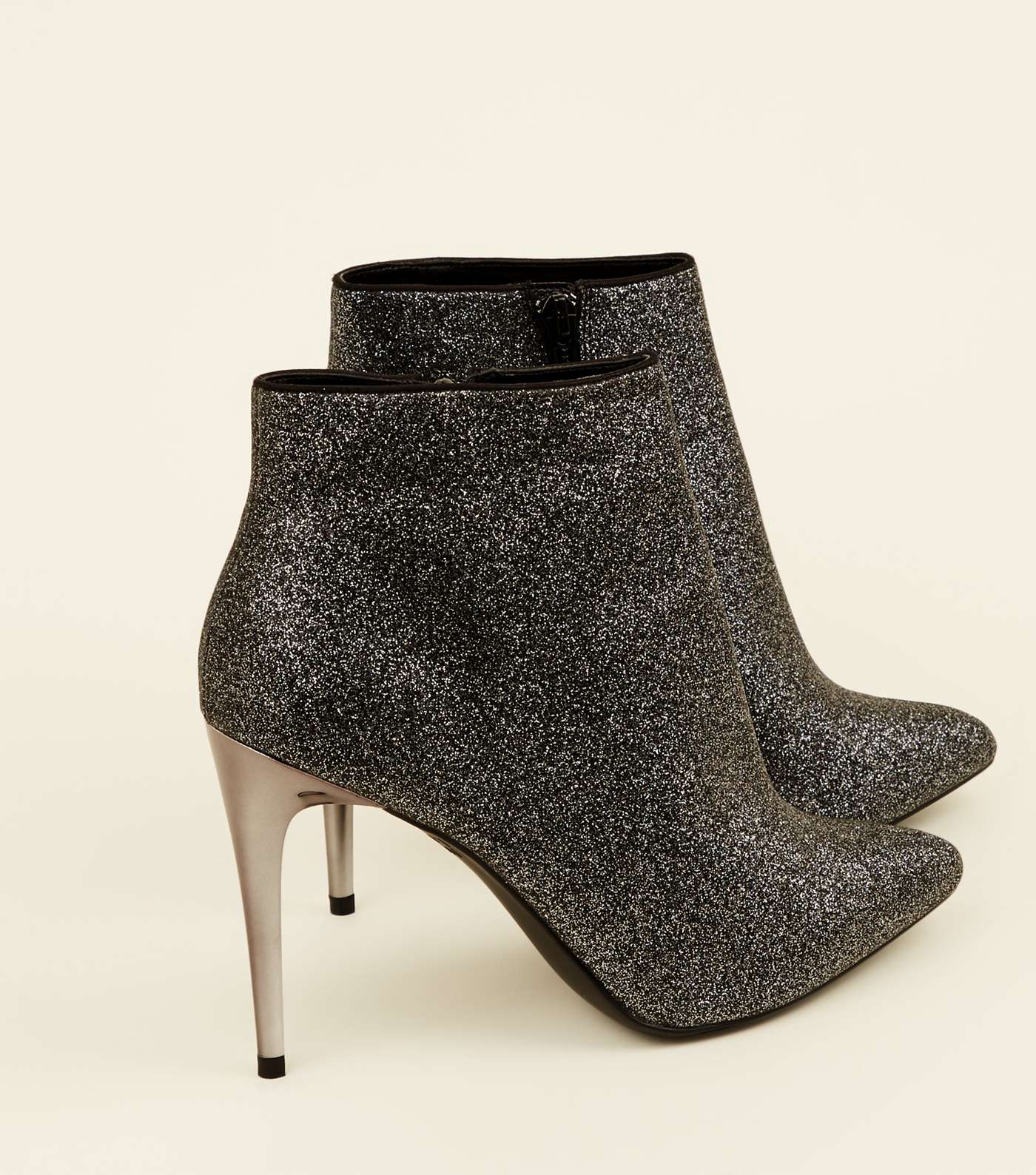 Pewter Glitter Metal Heel Ankle Boots Image 4