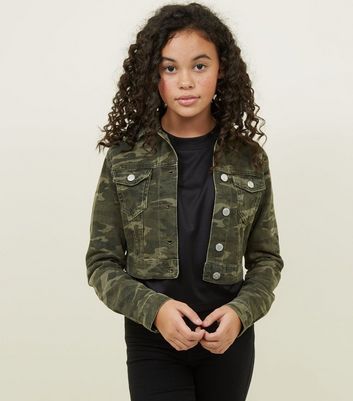camo cropped denim jacket