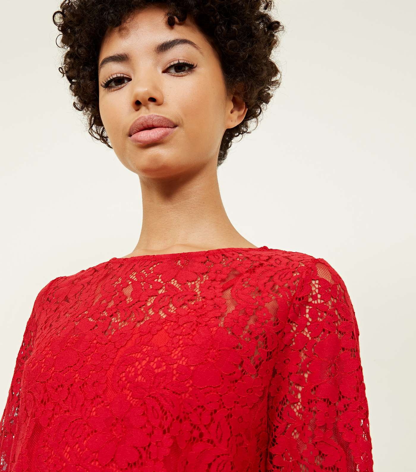 Red Lace 3/4 Sleeve Zip Back Top Image 5