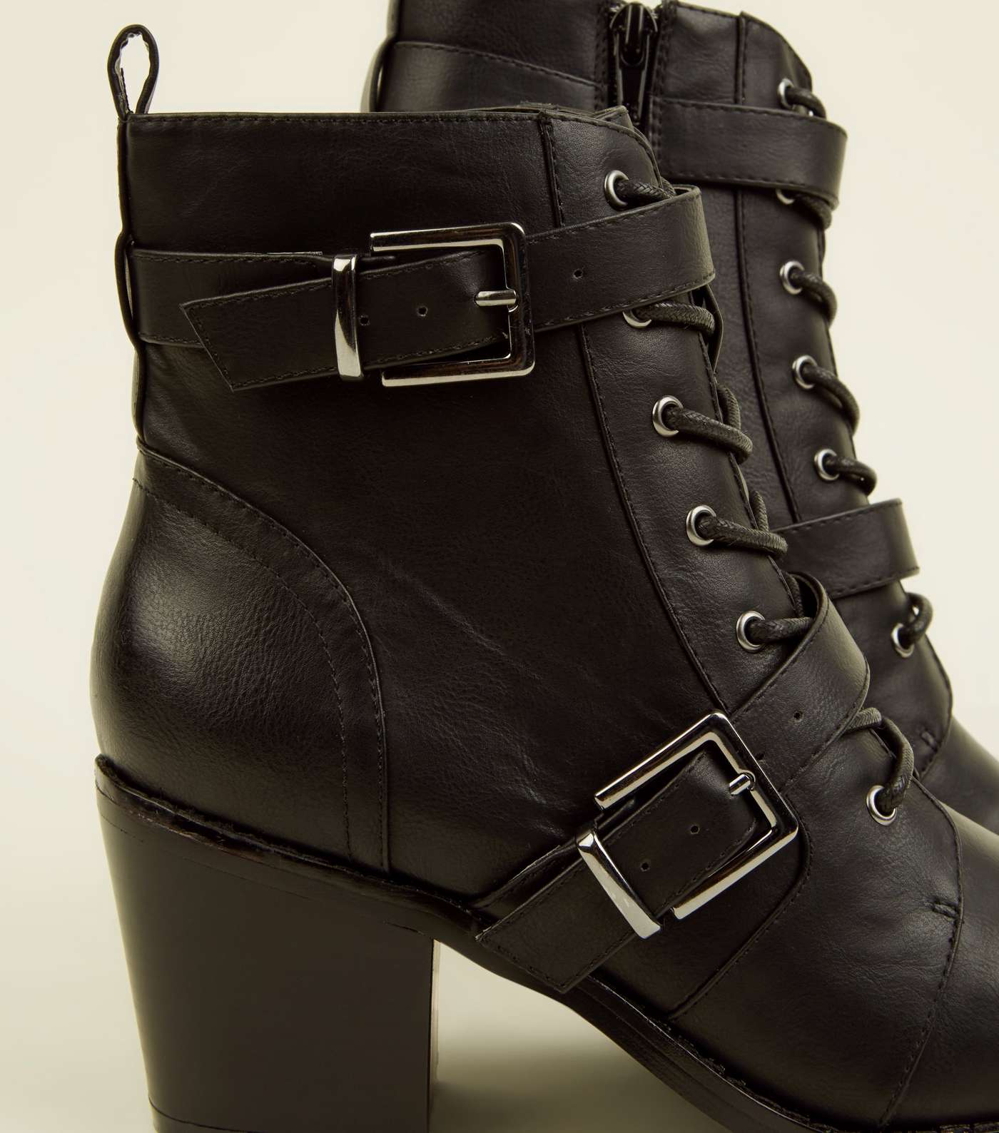 Black Lace Up Buckle Strap Western Boots Image 4