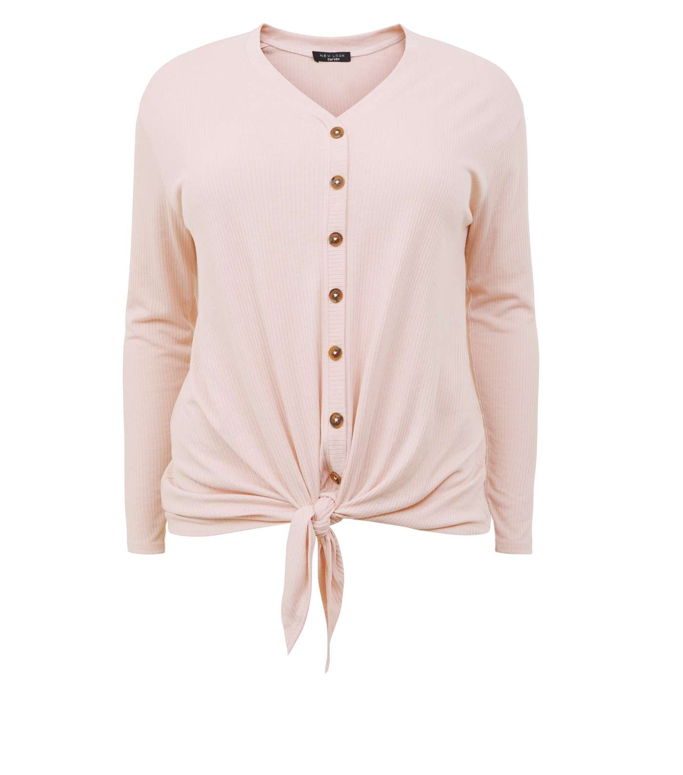 Curves Pale Pink Button Tie Front Top Image 4
