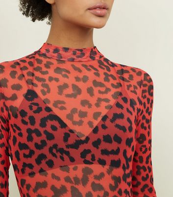 red leopard print mesh top