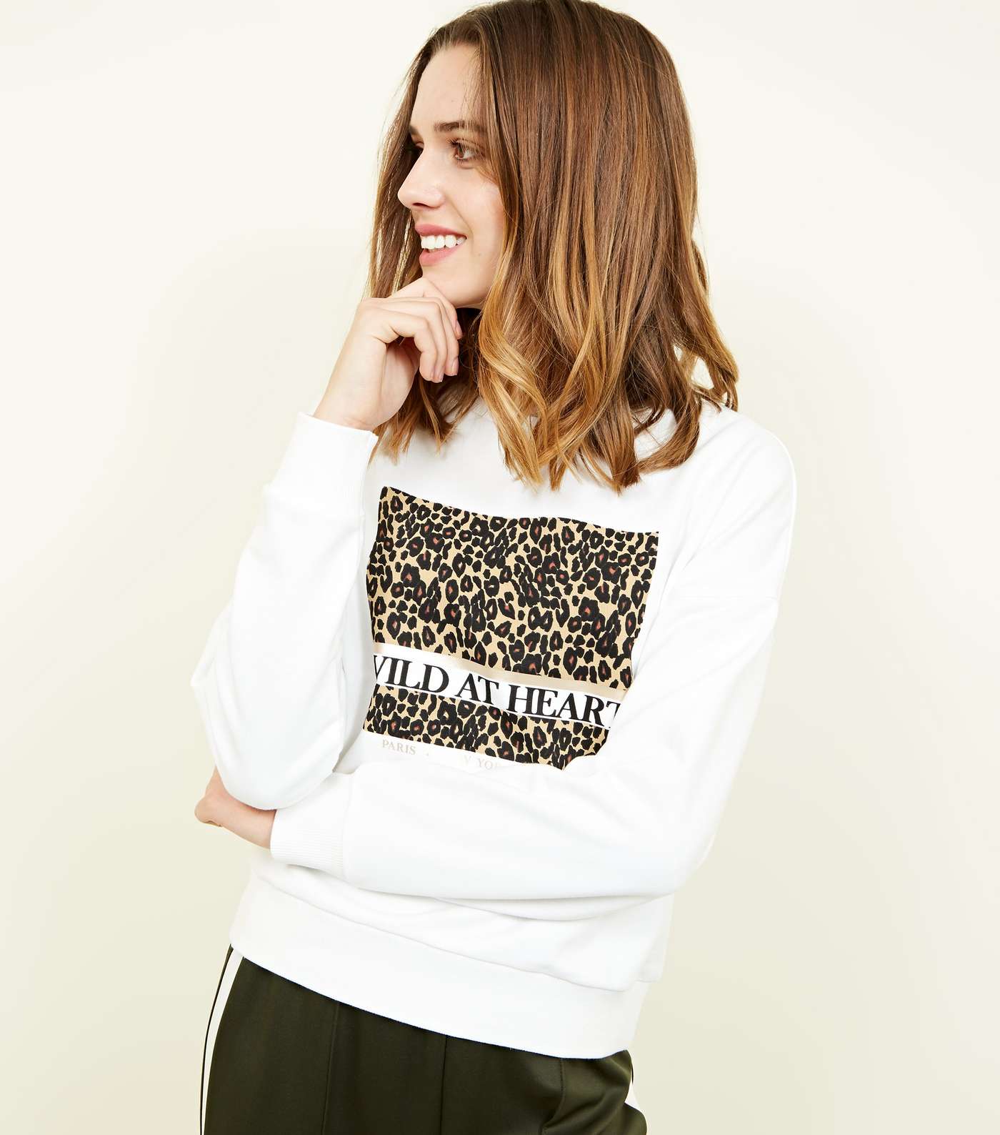 Cream Leopard Print Wild At Heart Slogan Sweatshirt