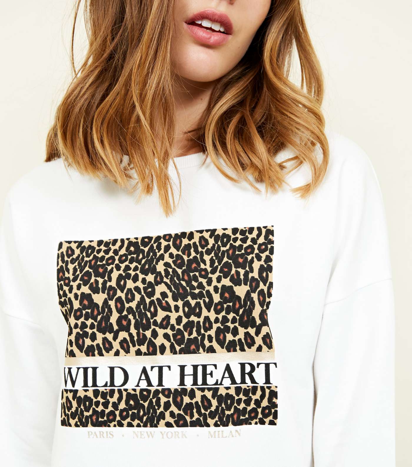 Cream Leopard Print Wild At Heart Slogan Sweatshirt Image 5