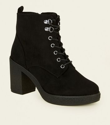 Wide Fit Black Borg Lined Lace Up Boots 