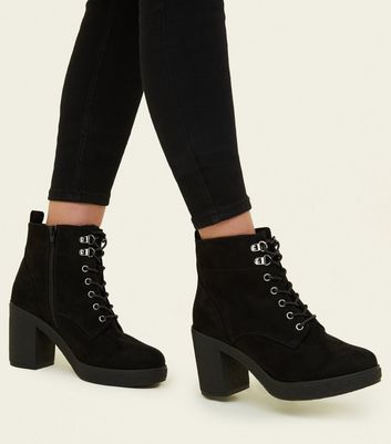 Wide Fit Black Borg Lined Lace Up Boots 
