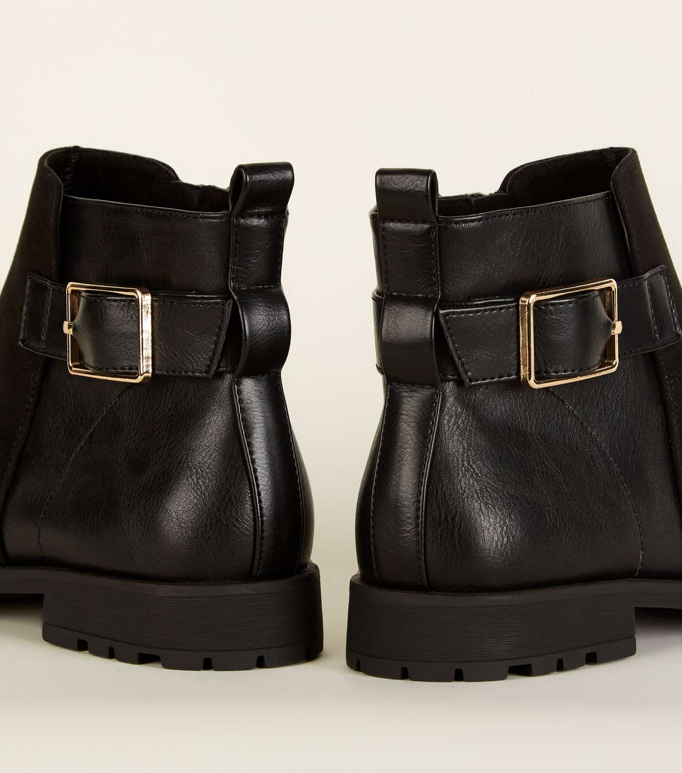 Wide Fit Black Buckle Side Flat Ankle Boots Image 3