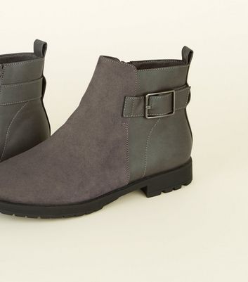 Grey flat ankle boots hotsell