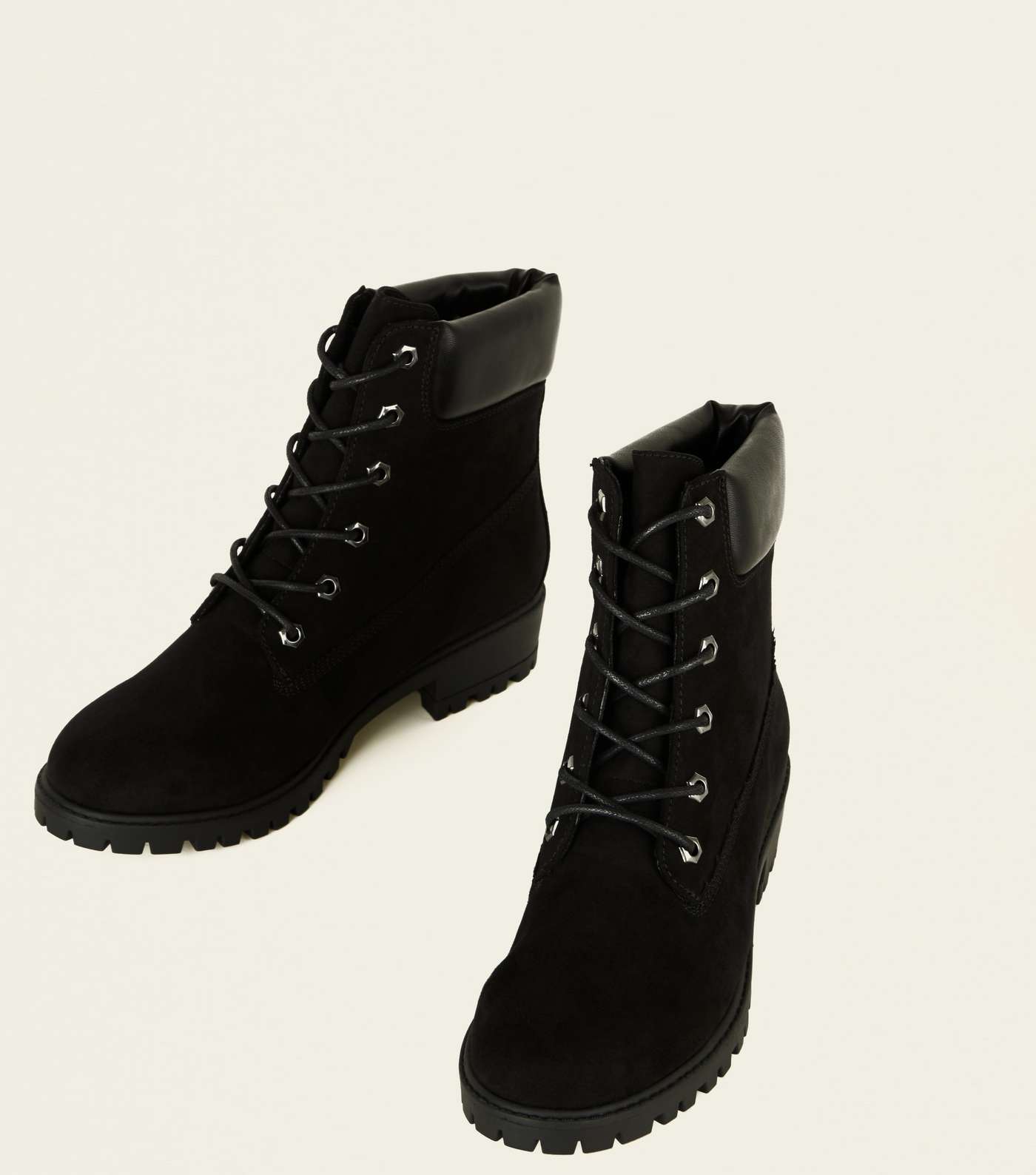 Wide Fit Black Suedette Lace Up Boots Image 4