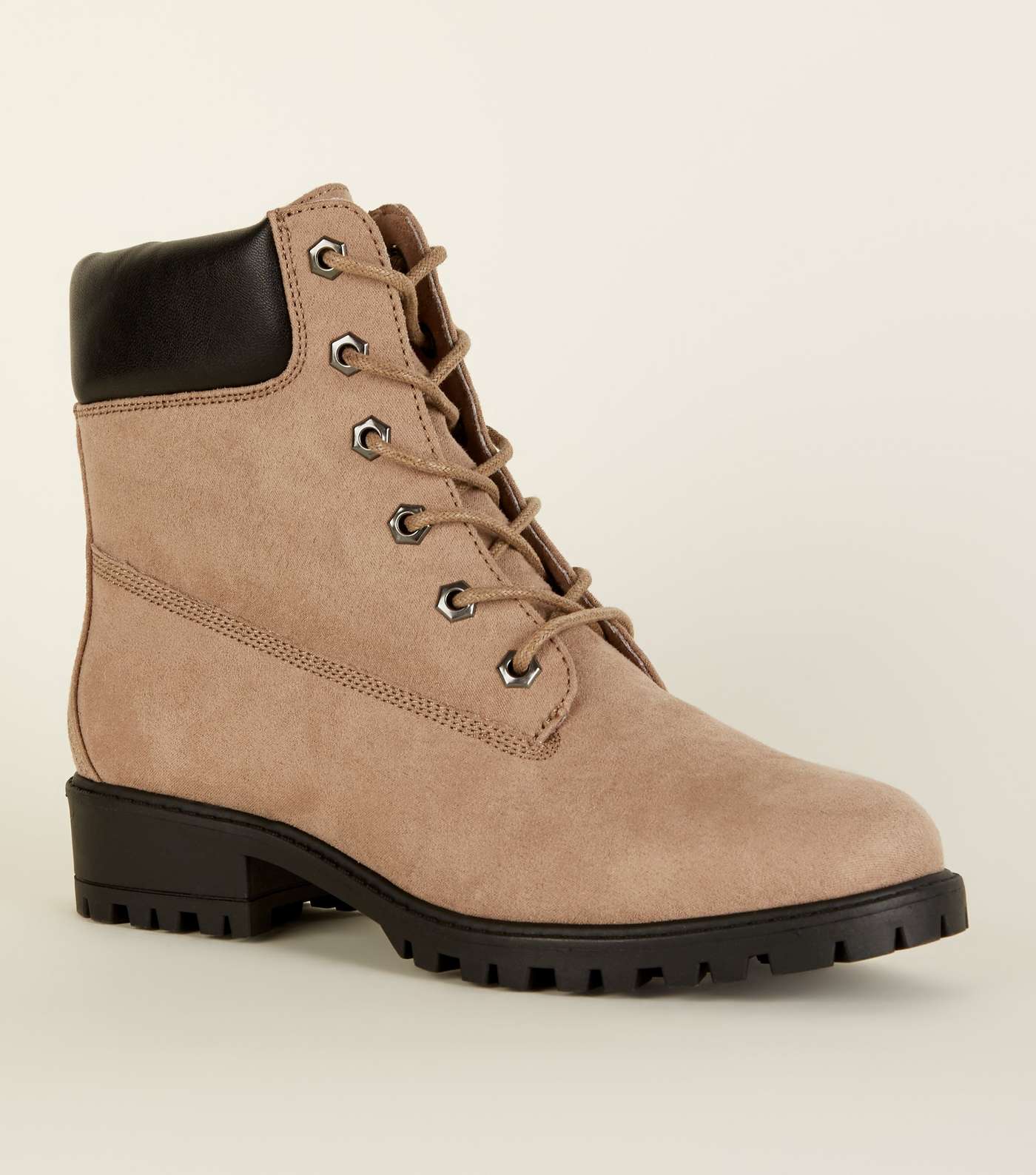Wide Fit Light Brown Suedette Lace Up Boots 
