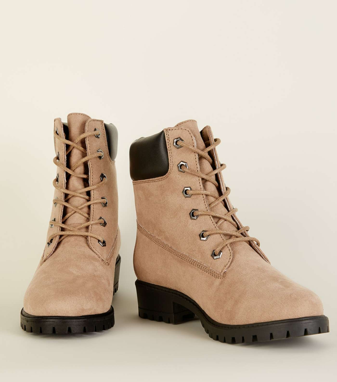 Wide Fit Light Brown Suedette Lace Up Boots  Image 3