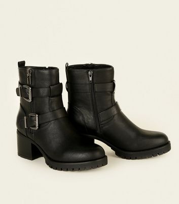 wide fit black biker boots