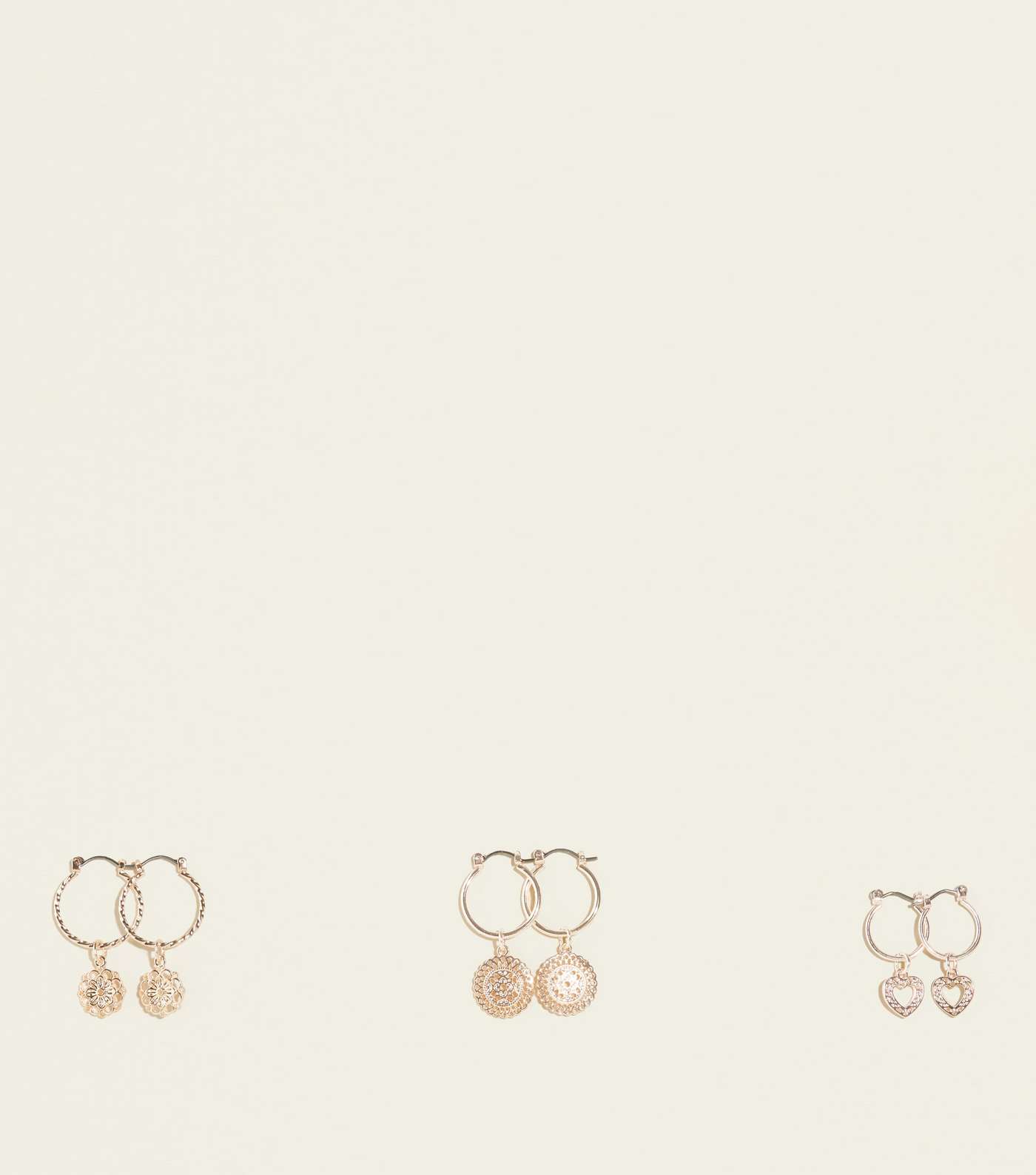 3 Pack Rose Gold Filigree Charm Hoop Earrings
