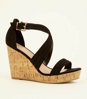 black wedge shoes wide fit