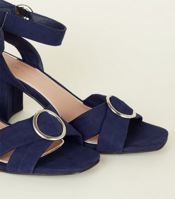 navy block heel sandals wide fit
