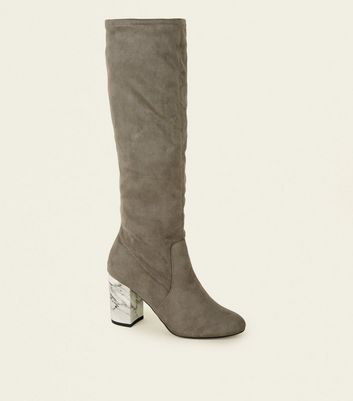 new look grey knee high boots
