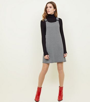 Black Houndstooth Check Jersey Pinafore 