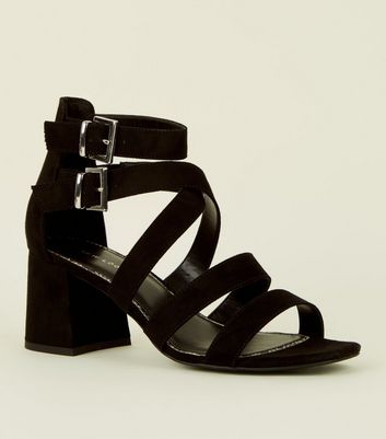 womens black mid heel sandals