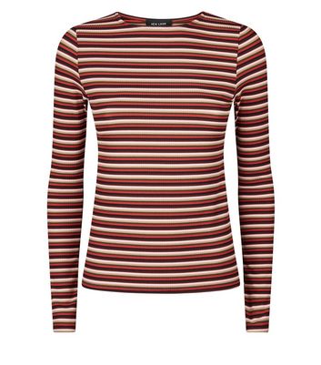 Multi Coloured Stripe Ribbed Long Sleeve Top | New Look