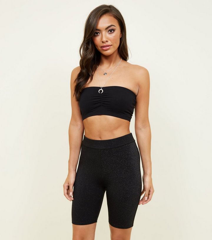 Black Glitter Cycling Shorts New Look