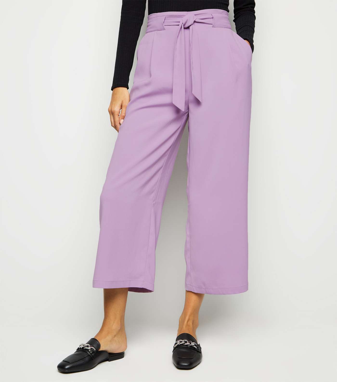 Lilac Tie Waist Cropped Trousers Image 2