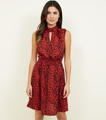 new look red animal print dress