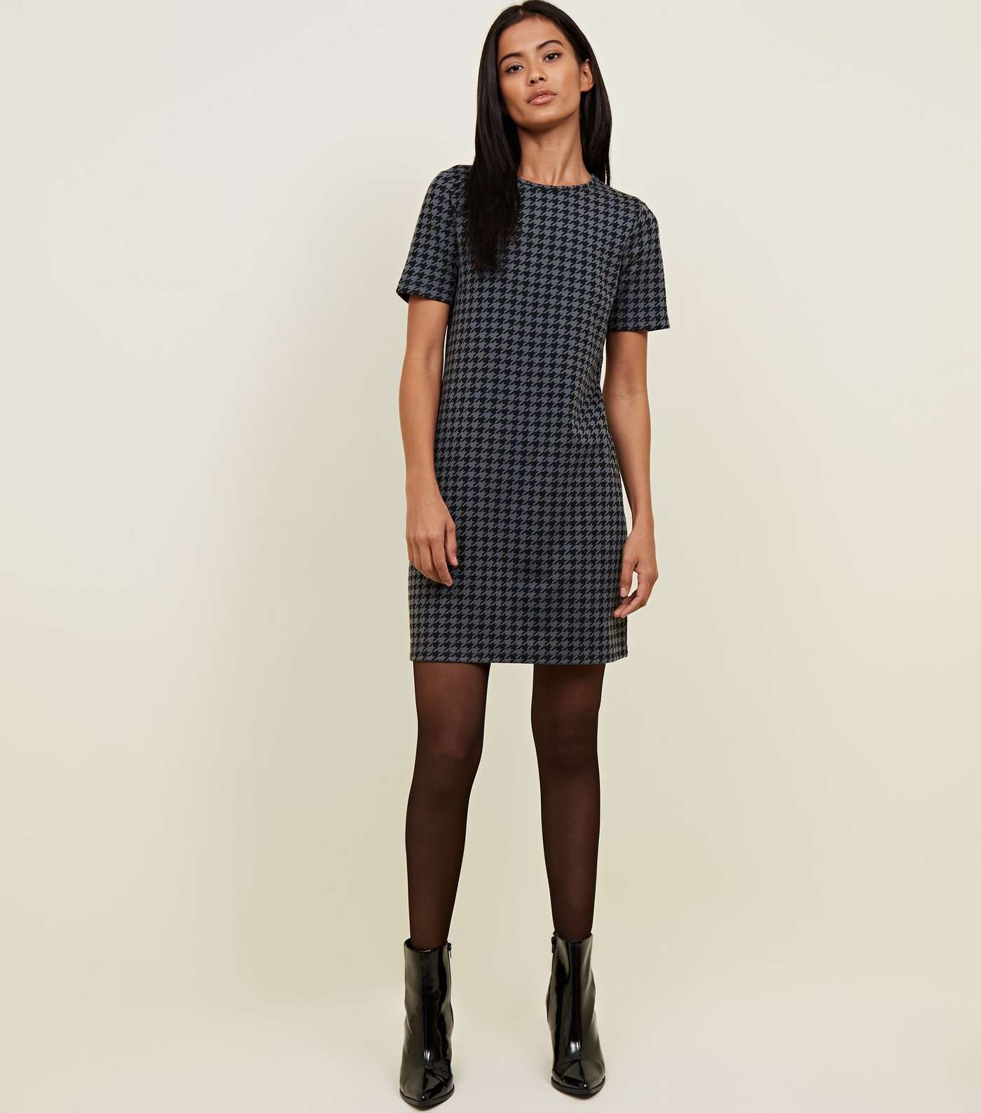 Grey Houndstooth Check Tunic Dress Image 2