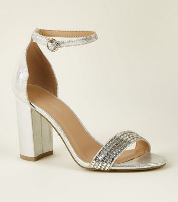silver block heels new look