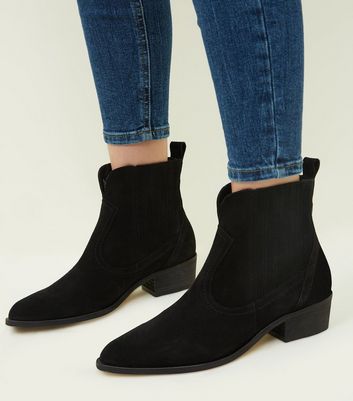 black suede western ankle boots