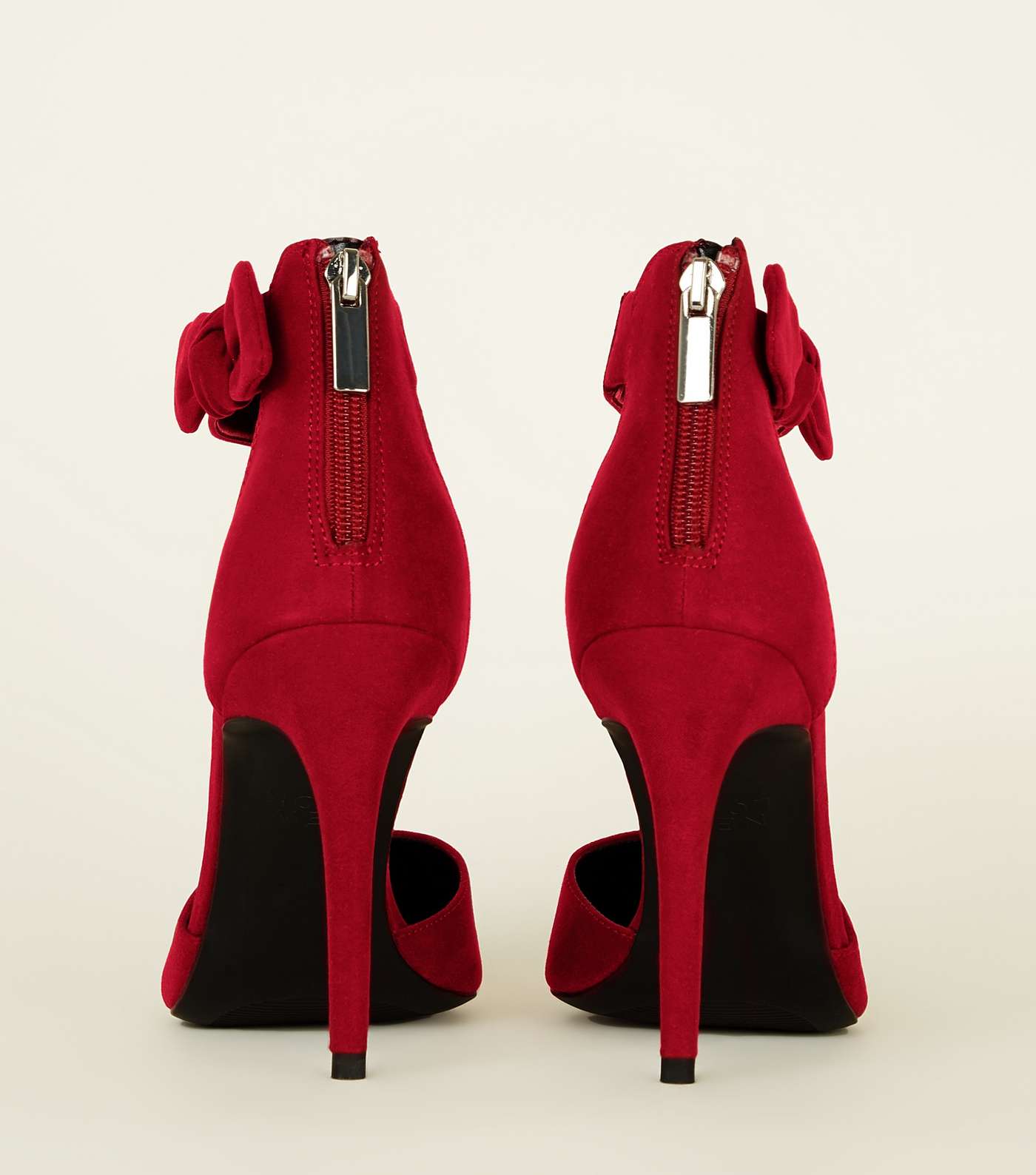 Red Suedette Bow Ankle Strap Stilettos Image 3