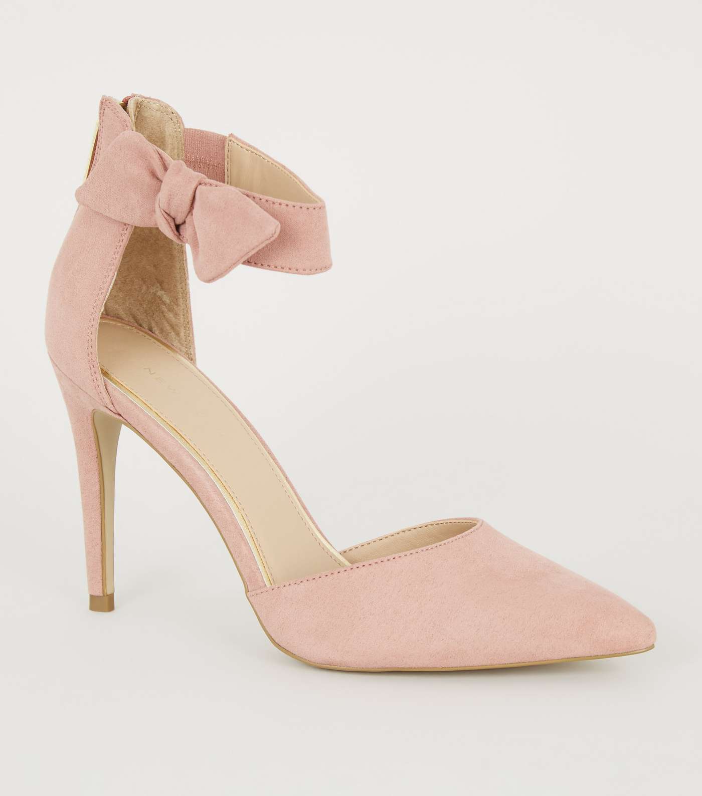 Pink Suedette Bow Ankle Strap Stilettos