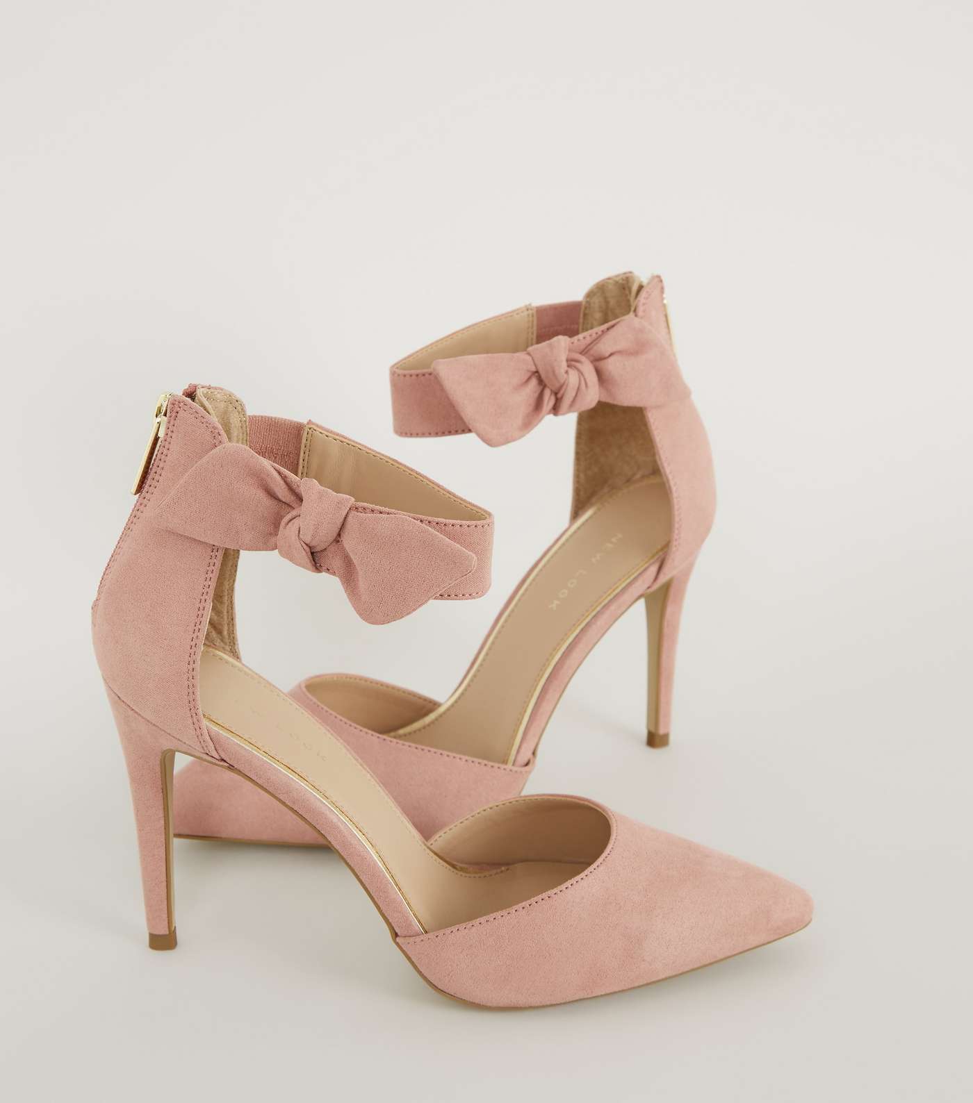 Pink Suedette Bow Ankle Strap Stilettos Image 3