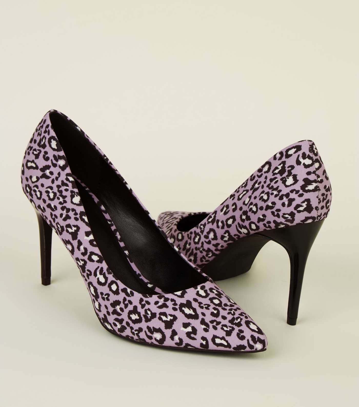 Lilac Satin Leopard Print Pointed Courts Image 4