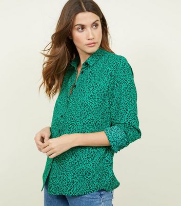 new look green leopard print blouse