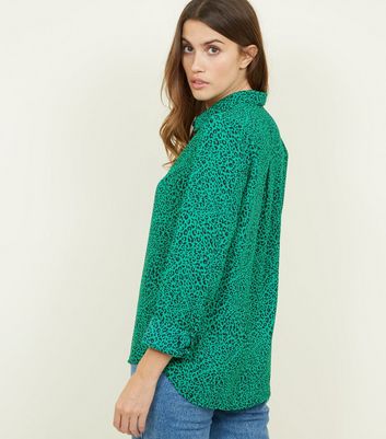 new look green leopard print blouse