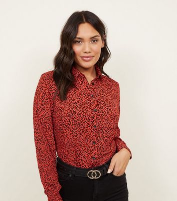 Red Leopard Print Long Sleeve Shirt New Look