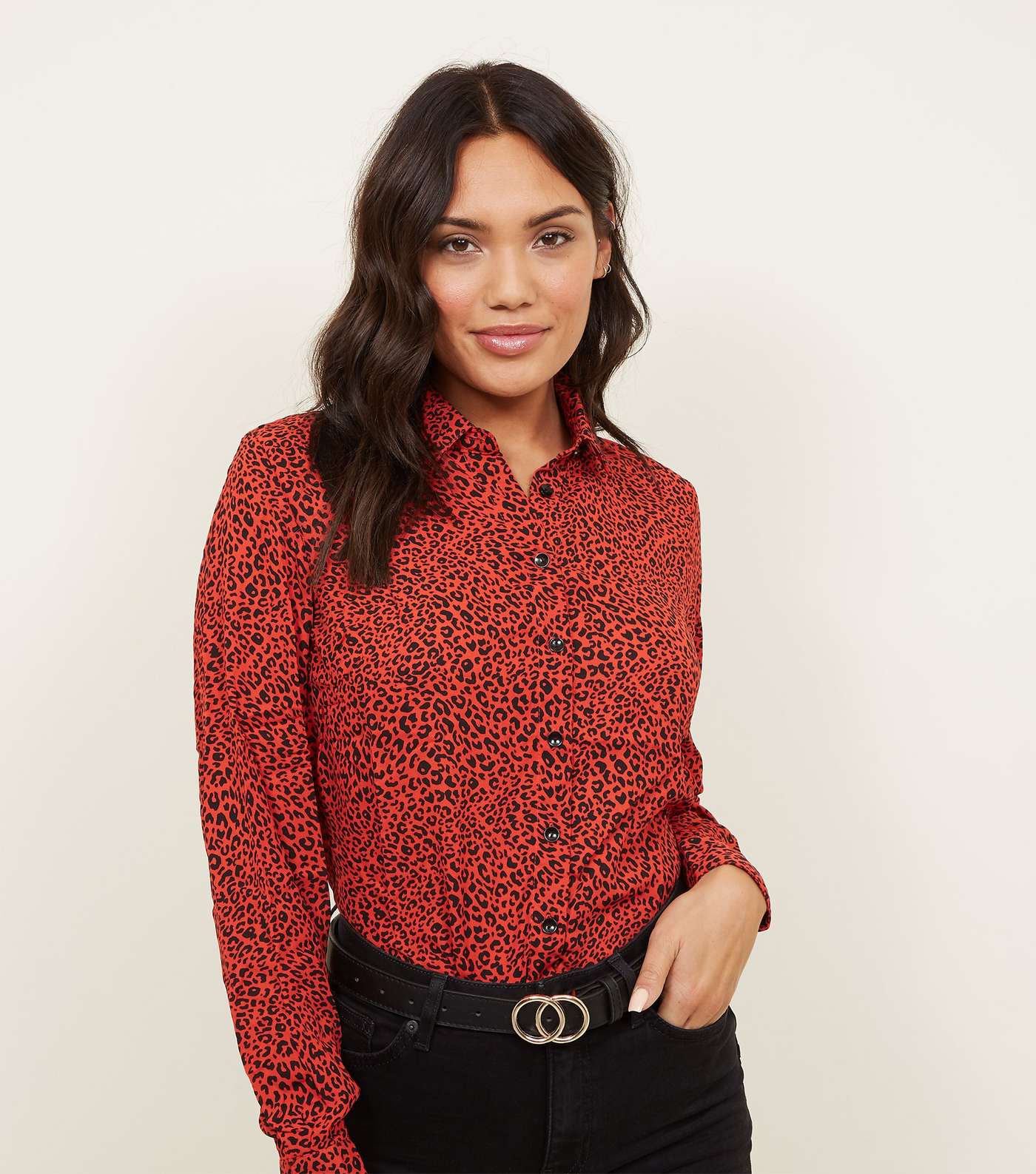 Red Leopard Print Long Sleeve Shirt