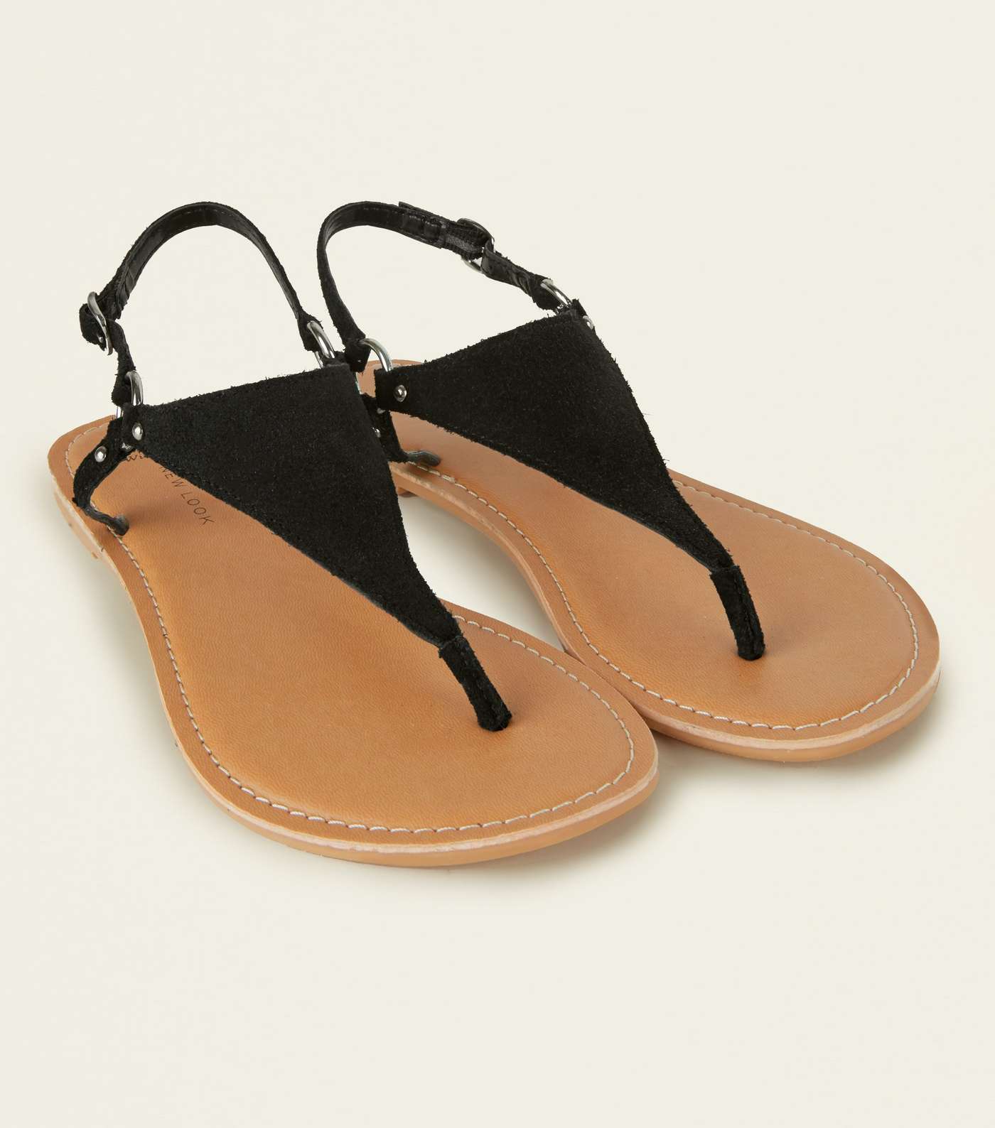 Wide Fit Black Suede Flat Sandals  Image 4