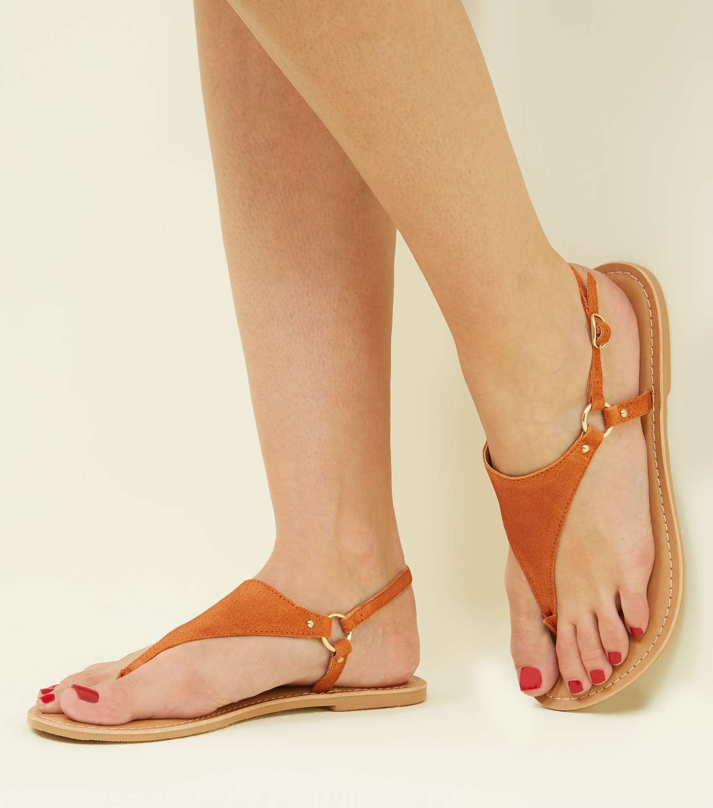Wide Fit Orange Suede Flat Sandals  Image 2