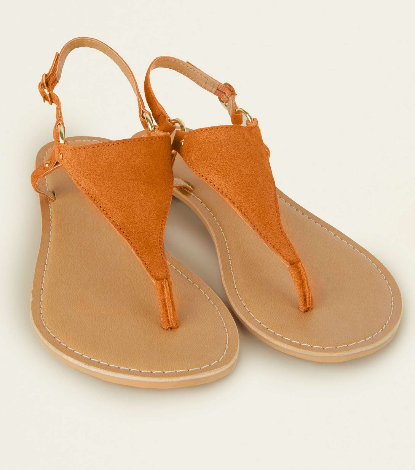Wide Fit Orange Suede Flat Sandals  Image 4