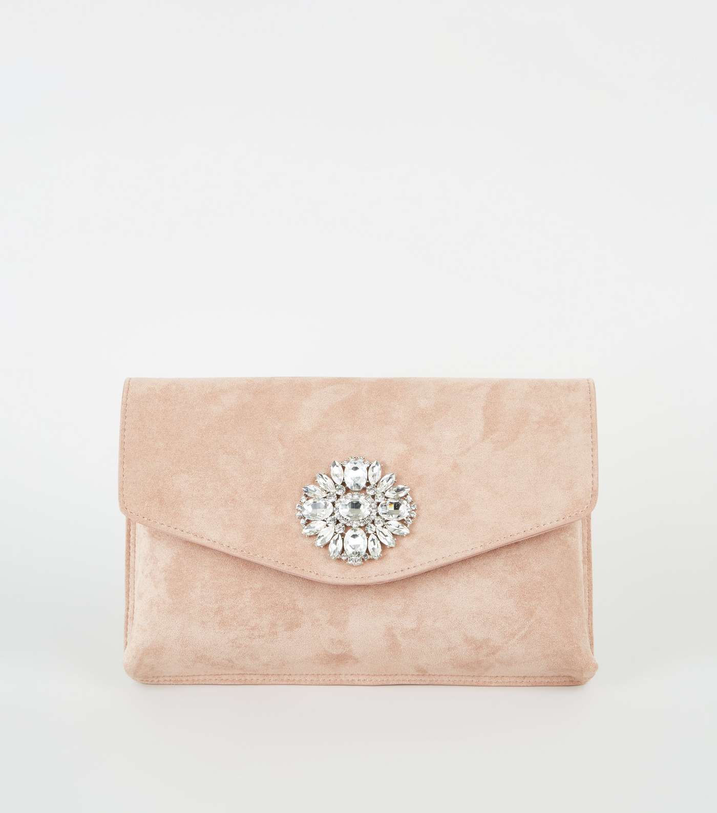 Nude Suedette Diamanté Brooch Clutch Bag