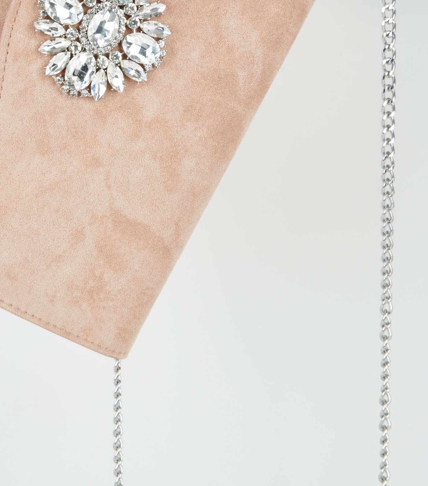 Nude Suedette Diamanté Brooch Clutch Bag Image 3