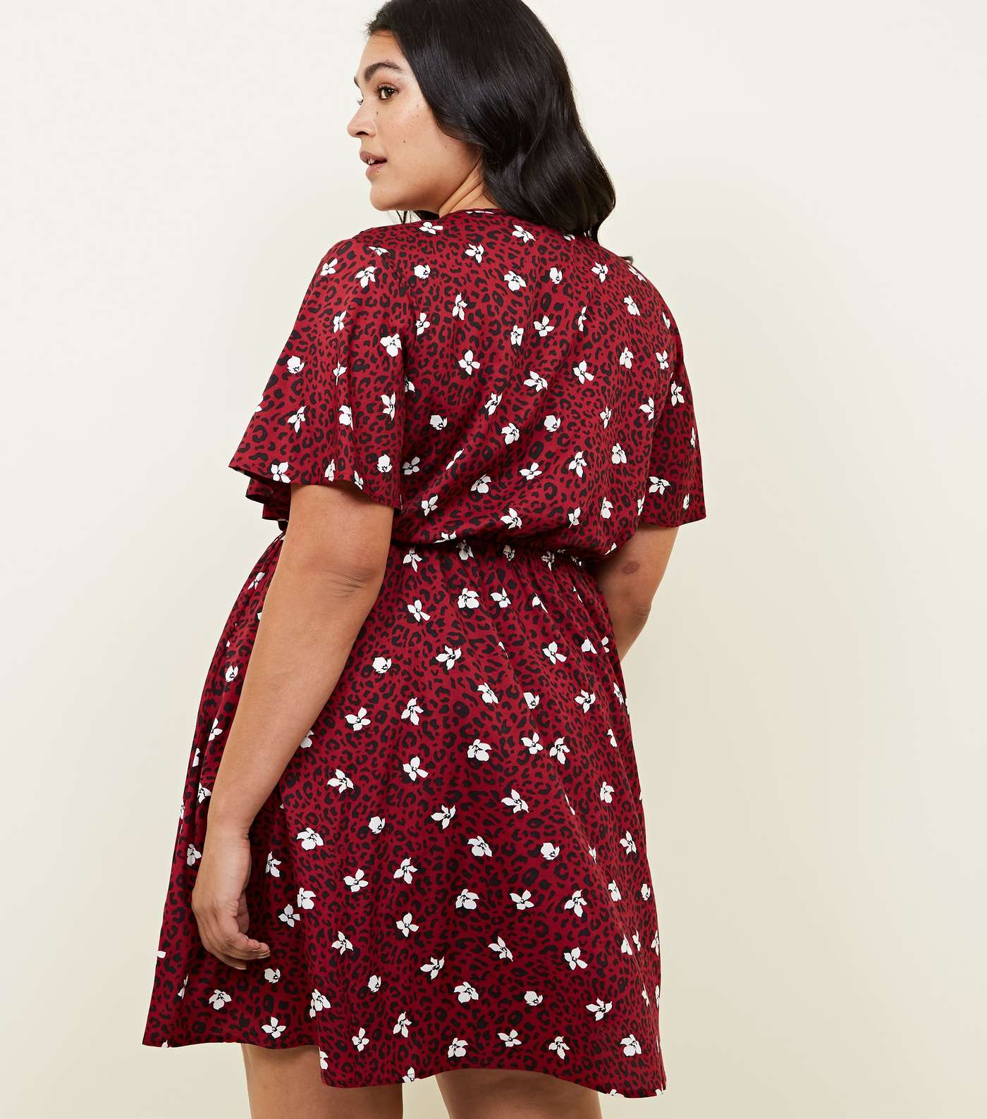 Curves Red Leopard and Floral Print Ruffle Dress Image 3